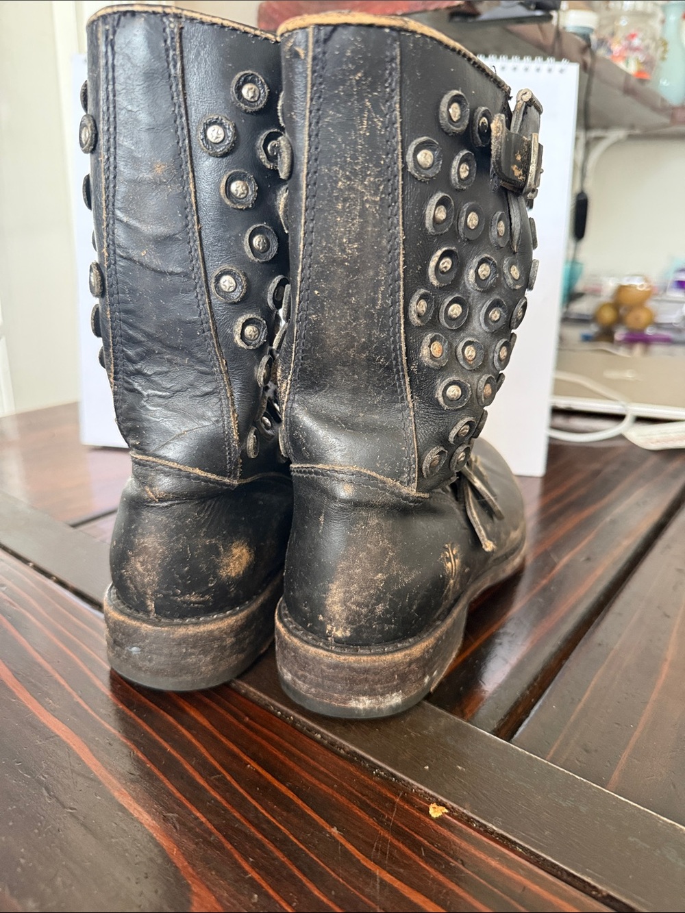 Frye Black Studded Leather Mid-Calf Boots - Picture 4 of 5
